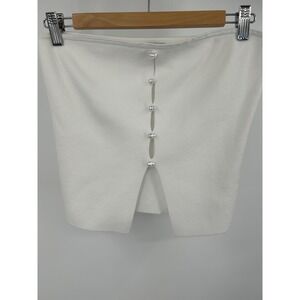Wild Fable White Knit Tube Top Faux Pearl Button Front Strapless Crop Top Medium